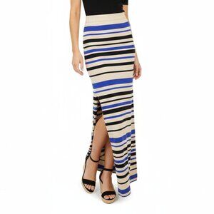 Sparrow Anthropologie Lambswool Long Striped Skirt Beige Coastal Chic Prep Boho